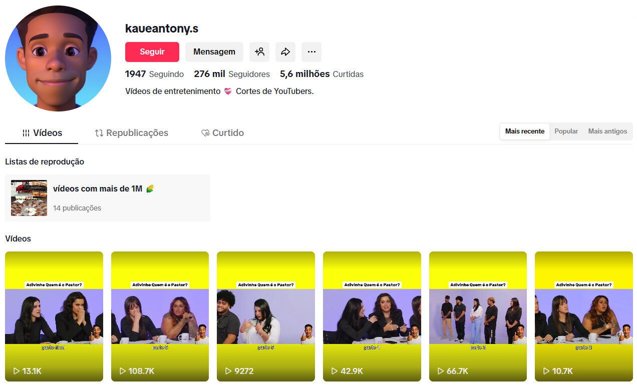 TikTok – Entretenimento e Humor | 276 mil seguidores