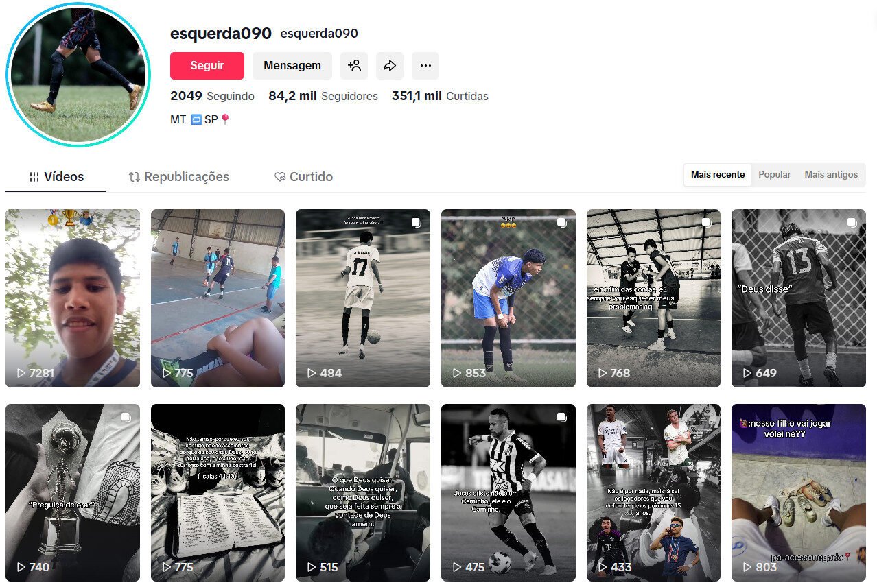 TikTok à venda – Motivação e Cortes de Futebol | 84 mil seguidores