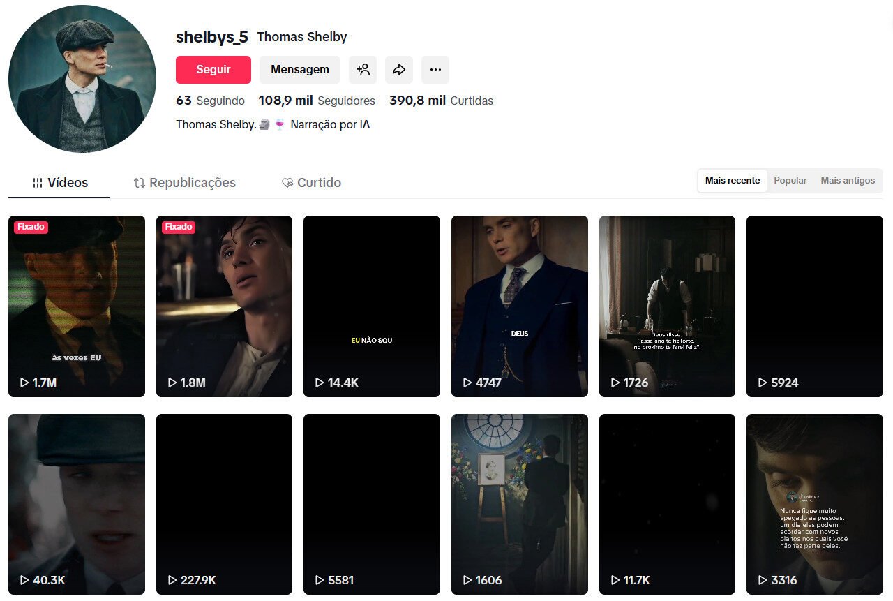 TikTok à venda 108 mil seguidores – Motivação e Mindset masculino (Thomas Shelby)