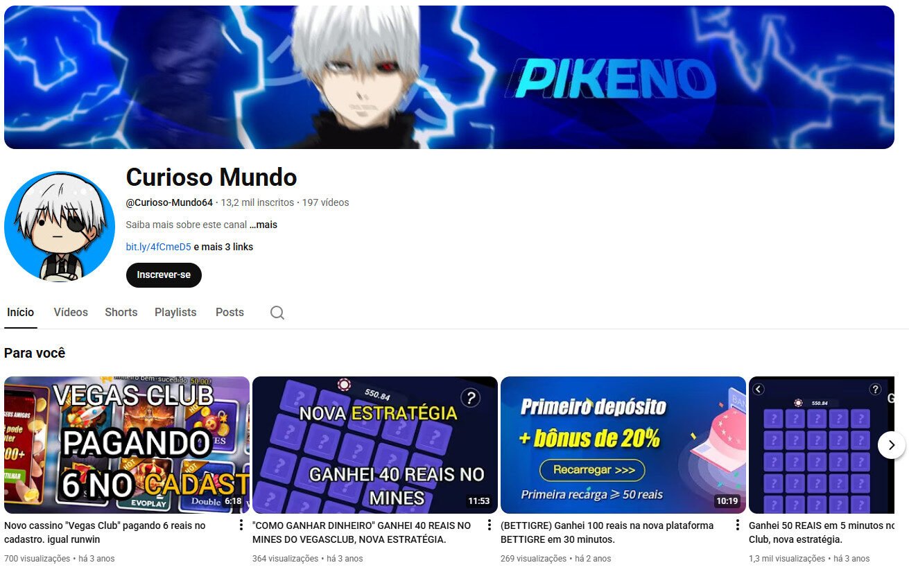 Canal no YouTube à Venda – Curioso Mundo (Gaming e Apostas) 13 mil inscritos- não monetizado