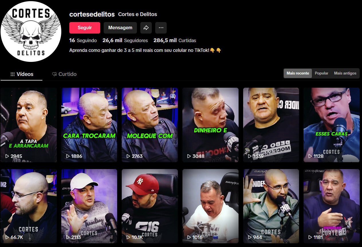 TikTok à venda – cortesdelitos | 26,6 mil seguidores