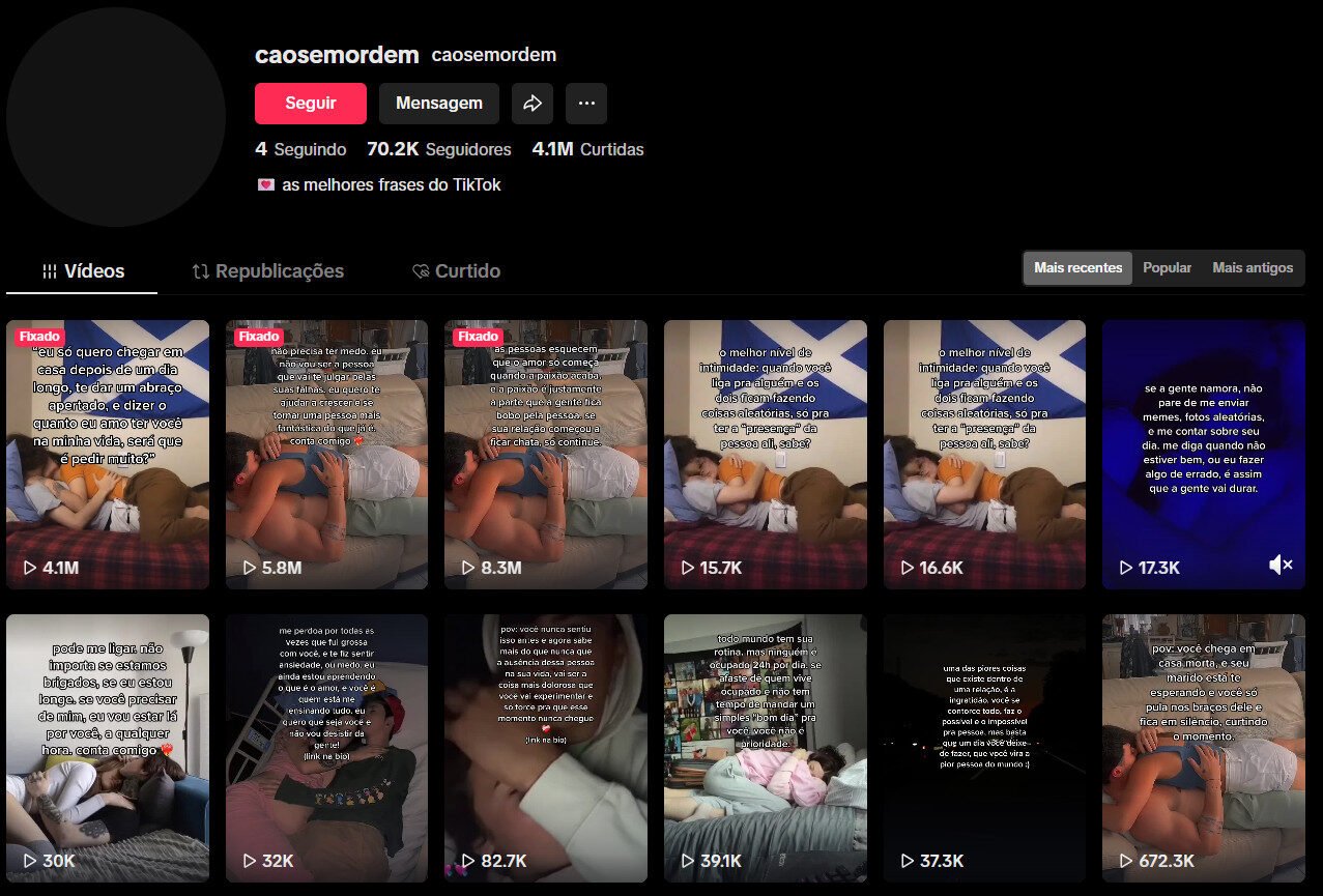 TikTok à venda – Relacionamentos e reflexões | 70 mil seguidores