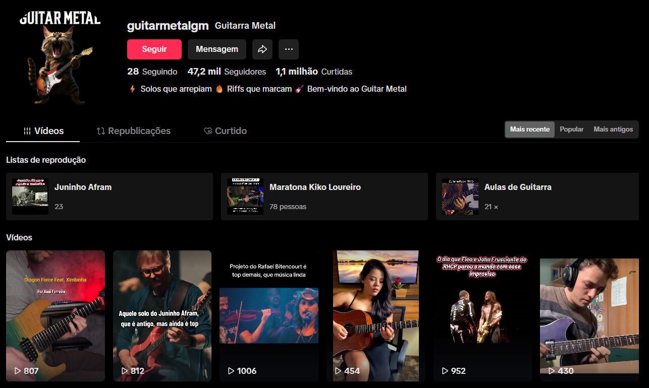 TikTok à venda – Aulas de músicas | 47 mil seguidores