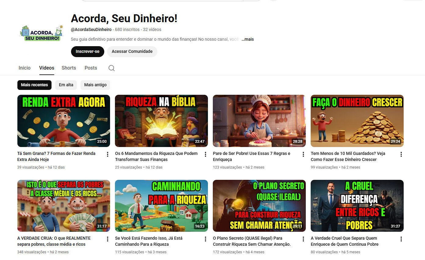 Canal no YouTube à Venda – Acorda, Seu Dinheiro! (Finanças e Riqueza)