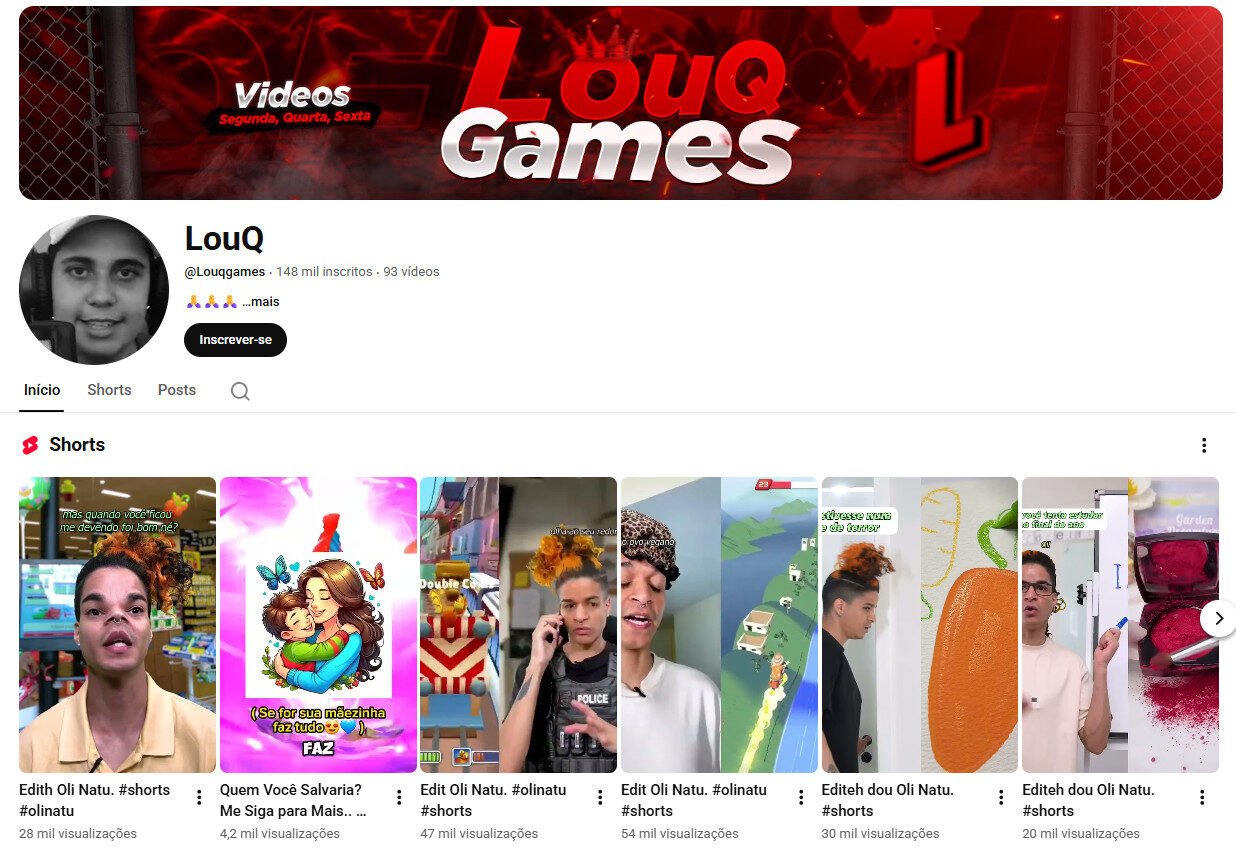 Canal no YouTube à Venda – LouQ Games (Gaming e Cortes) 148 mil inscritos