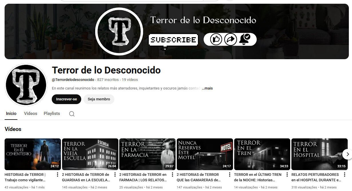 Canal no YouTube não monetizado – Terror de lo Desconocido (Histórias de Terror)