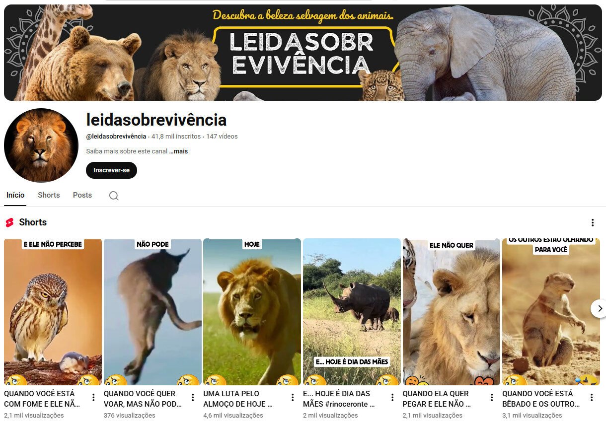 Canal no YouTube à Venda – sobre Natureza e Animais – não monetizado 41 mil inscritos