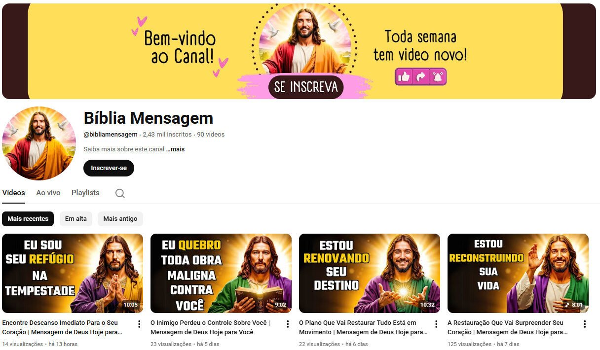 Canal no YouTube à Venda – Bíblia Mensagem (Religião e Fé) – não monetizado 2 mil inscritos