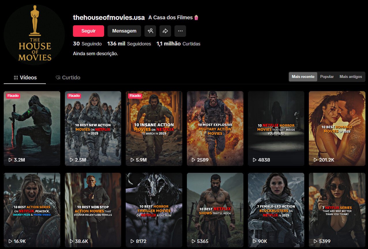 Perfil no TikTok – Sobre cinema, filmes e série | 136 mil seguidores