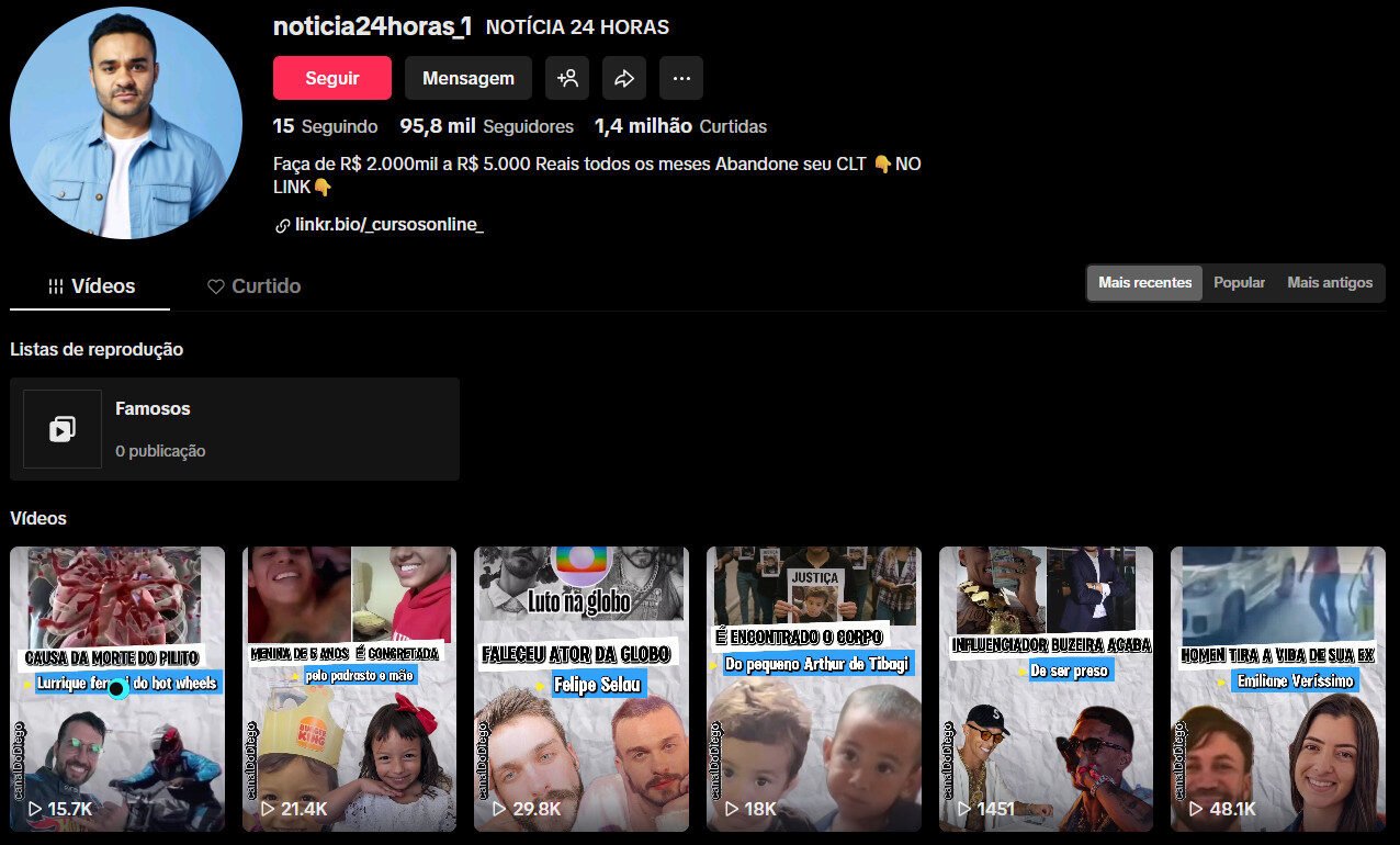 TikTok à venda – 95 mil seguidores Notícias e Celebridades True crime