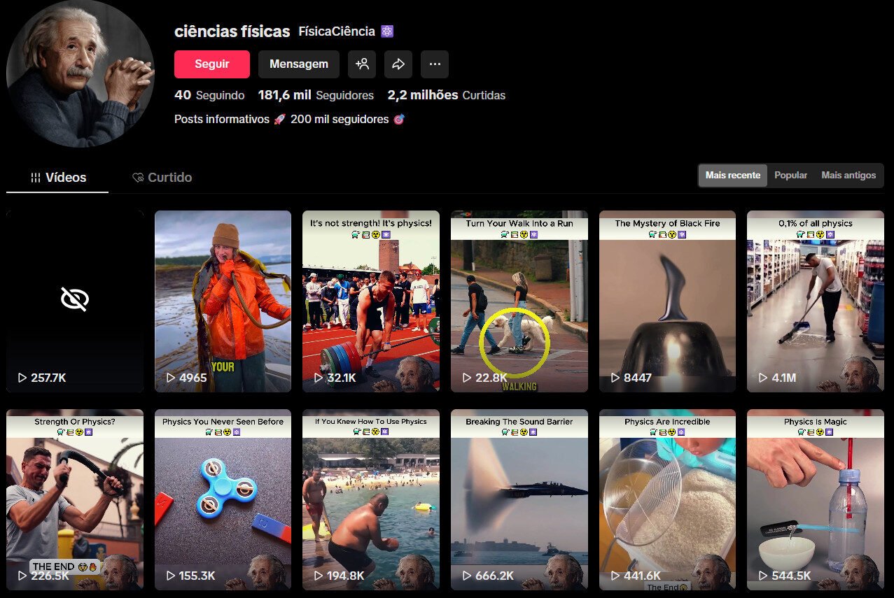 Cinecias Físicas – tiktok com 181 mil seguidores