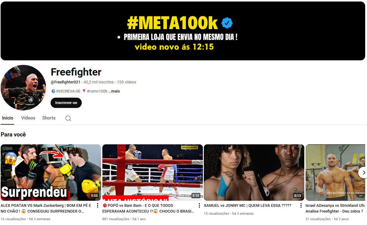 Canal no YouTube à Venda – Freefighter (MMA e Lutas) 42 mil inscritos
