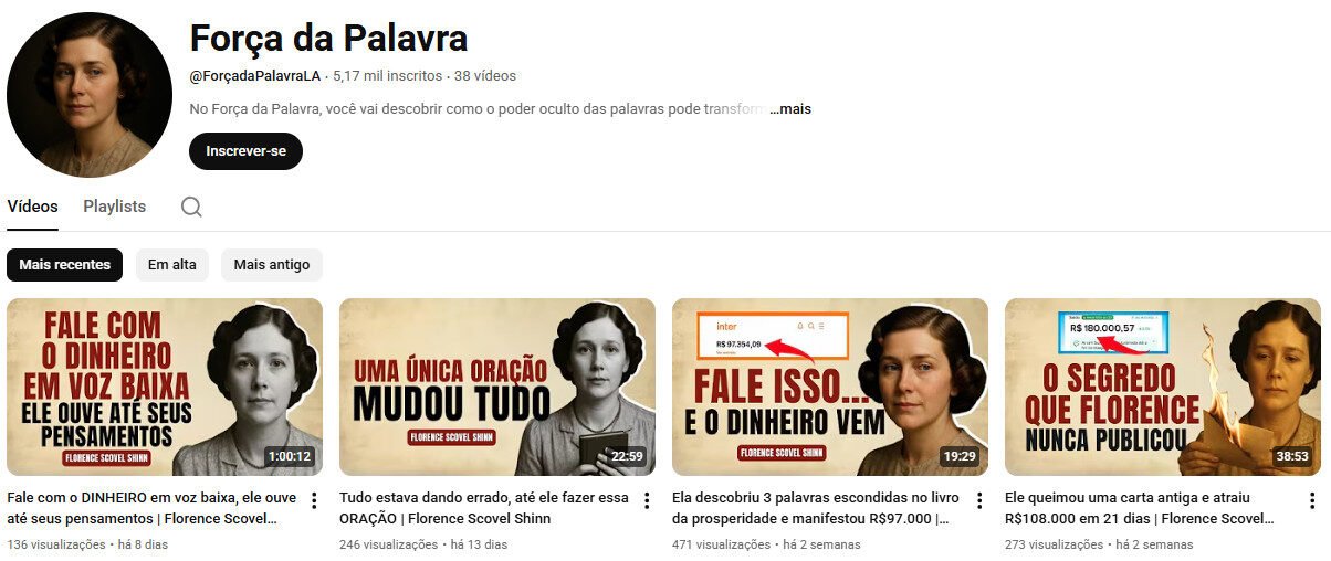 Canal no YouTube à Venda – Força da Palavra, Lei da Atração e Prosperidade 5 mil inscritos