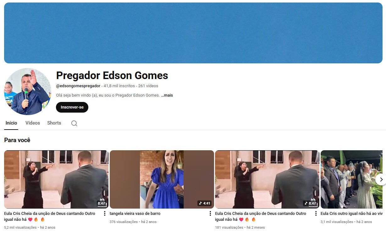 Canal no YouTube à Venda – Pregador Edson Gomes (Religião e Pregação) 41 mil inscritos Não monetizado