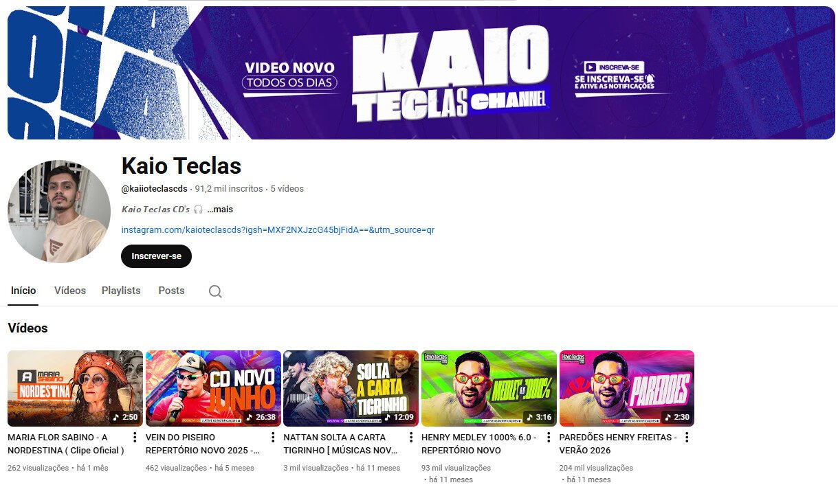 Canal no YouTube à Venda – Música e Repertório – não monetizado 91 mil inscritos
