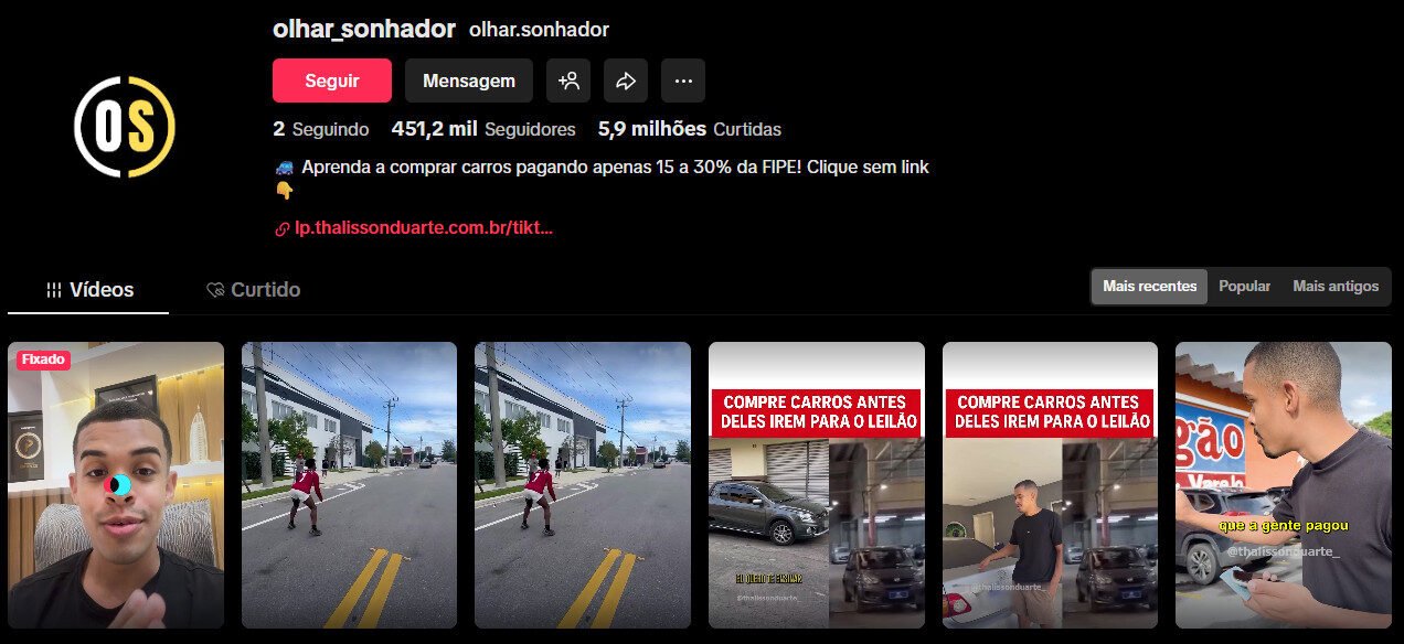 TikTok à venda – olhar_sonhador | 451 mil seguidores