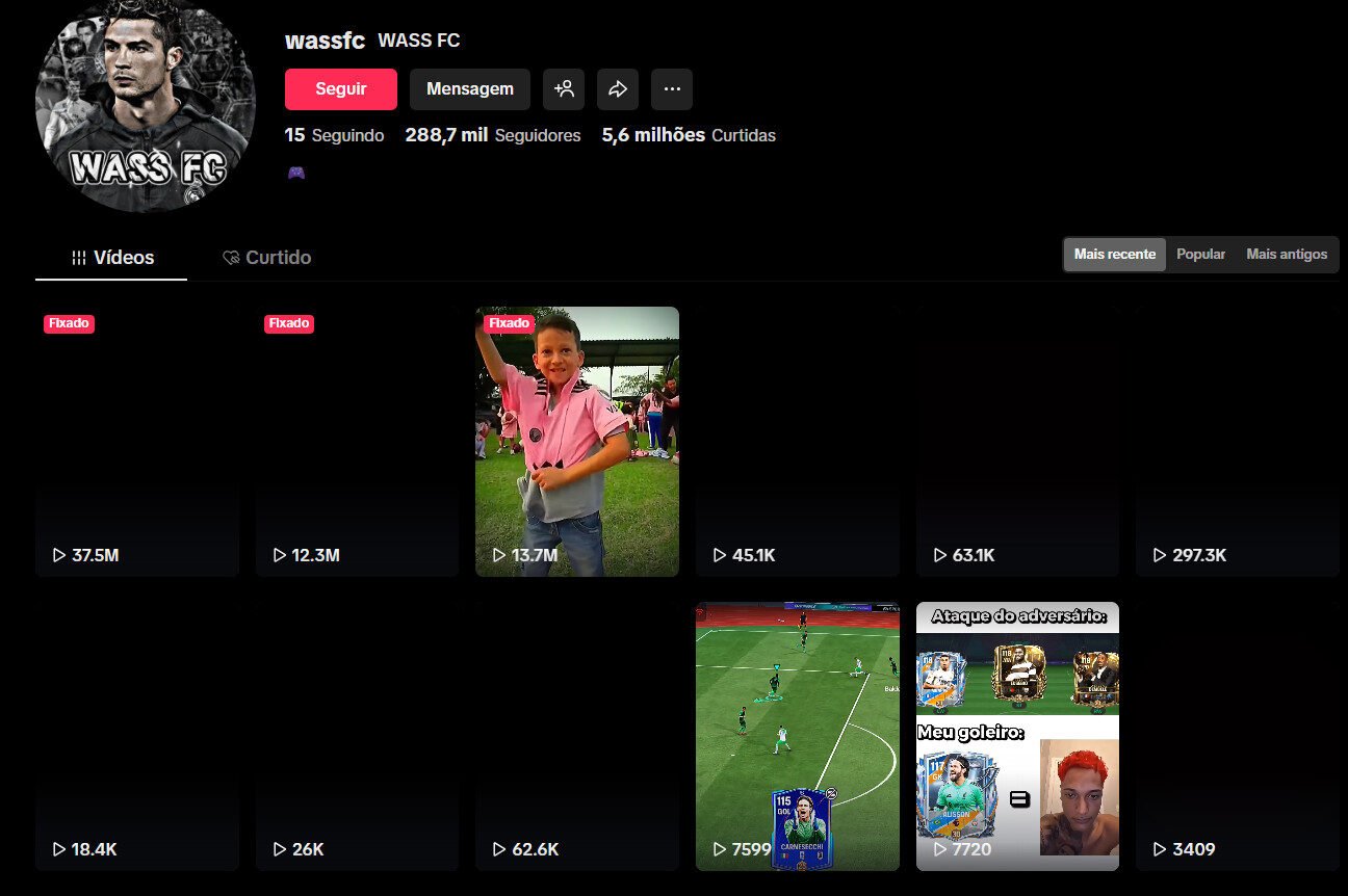 TikTok à venda – Futebol, memes e entretenimento| 288 mil seguidores