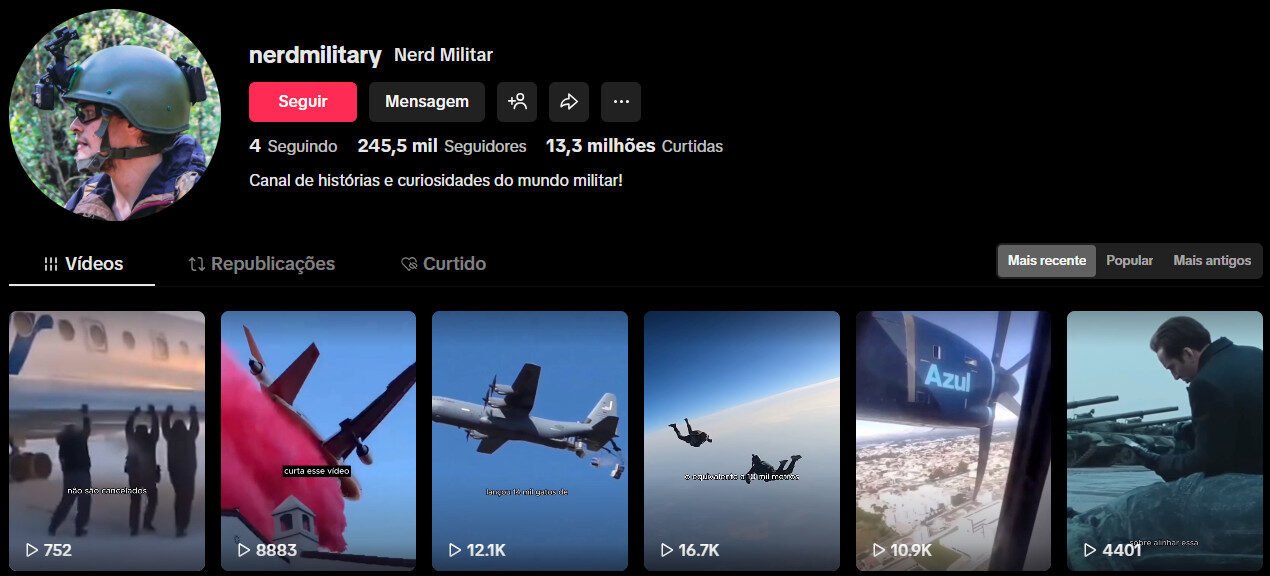 TikTok à venda – Histórias e curiosidades, mundo militar 245 mil seguidores