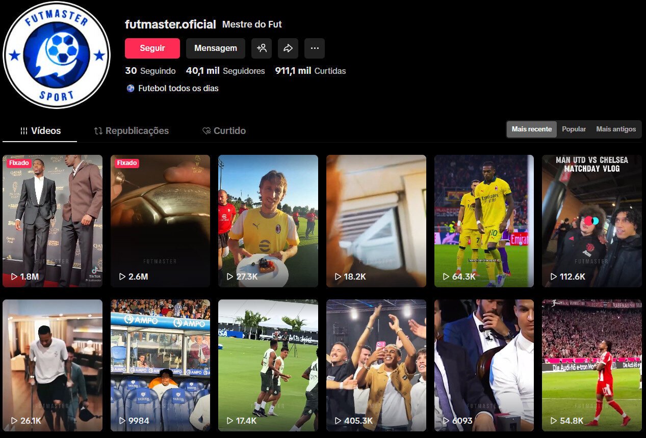 TikTok à venda – futebol master.oficial | 40 mil seguidores