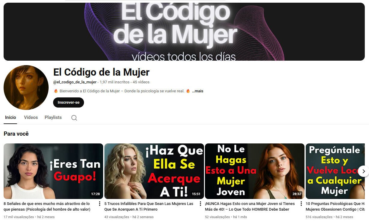 Canal no YouTube à Venda – El Código de la Mujer (Psicologia e Relacionamentos) – Espanhol