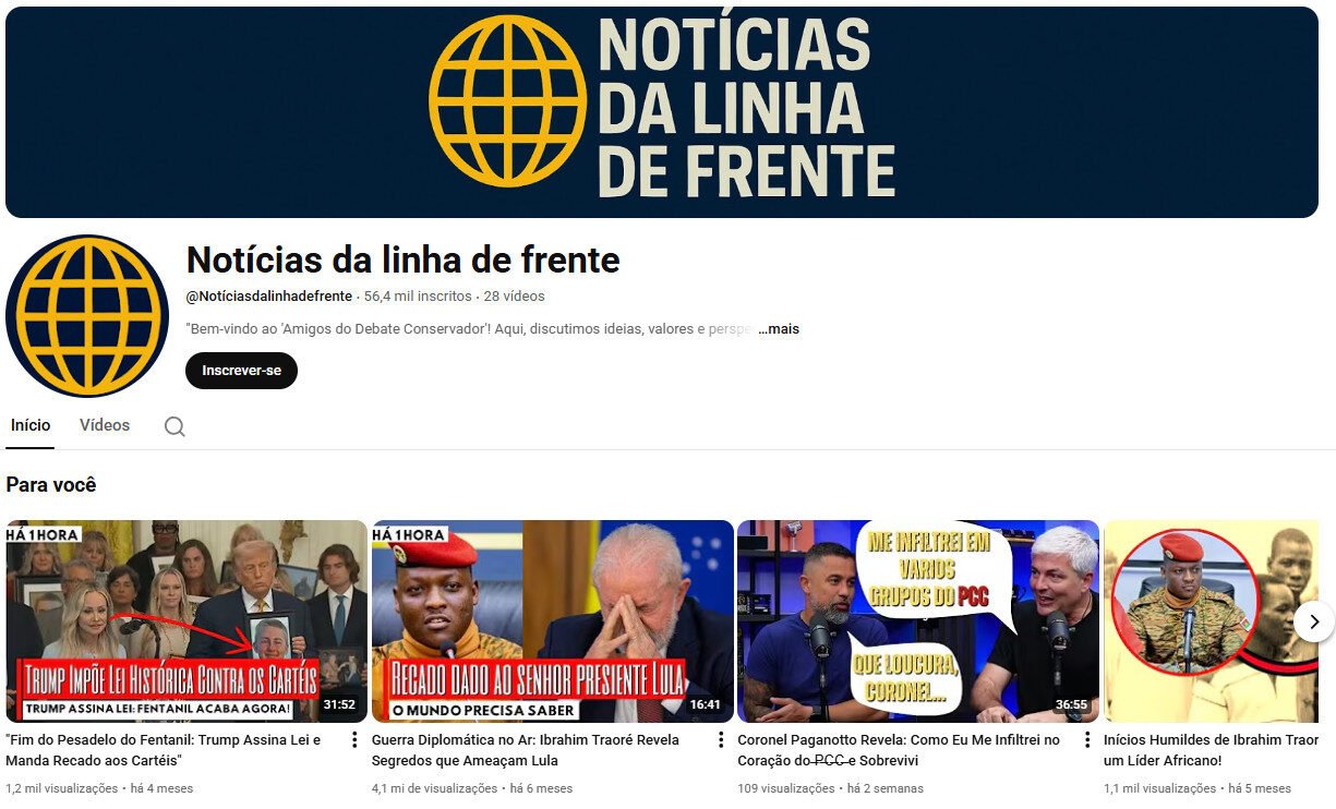 Canal no YouTube 56 mil inscritos – Notícias da Linha de Frente
