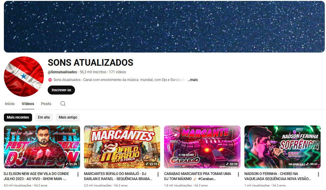 Canal no YouTube à Venda 56 mil inscritos – SONS ATUALIZADOS (Música e DJs) – não monetizado