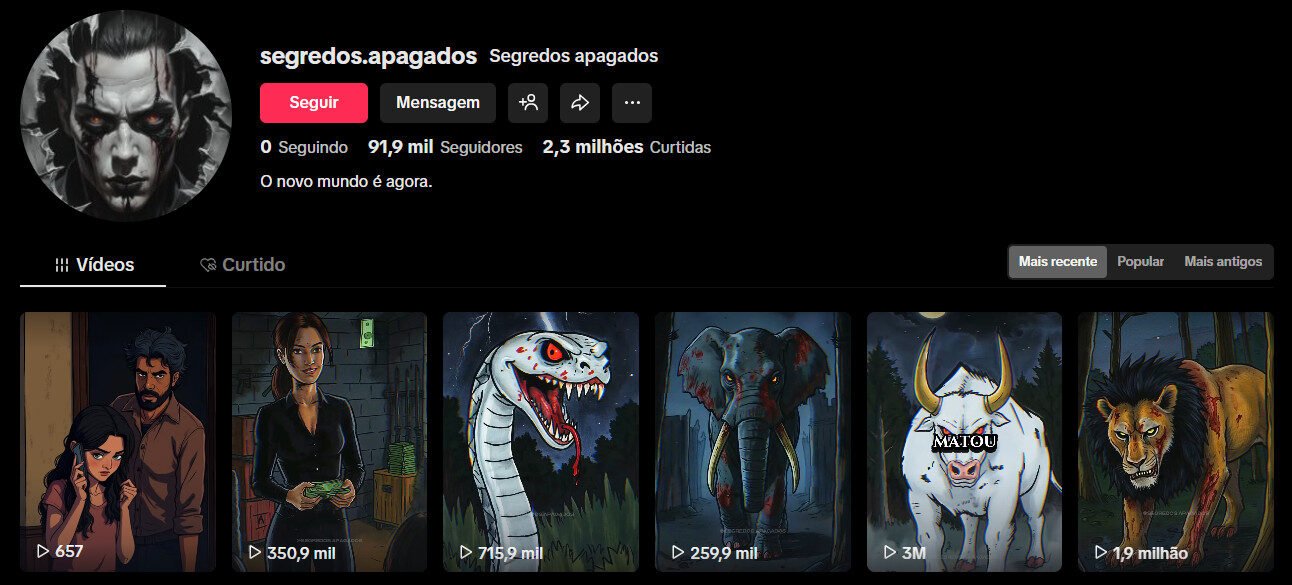 TikTok à venda – Segredos Apagados – 91 mil seguidores