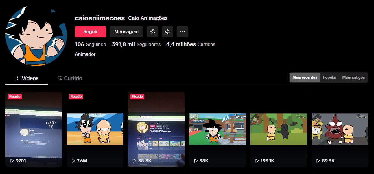 TikTok à venda – Animações e Humor| 391 mil seguidores
