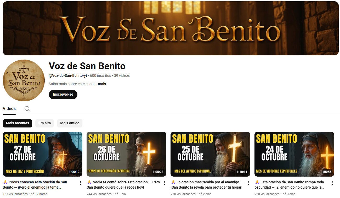 Canal no YouTube à Venda – Voz de San Benito (Oração e Fé) – não monetizado