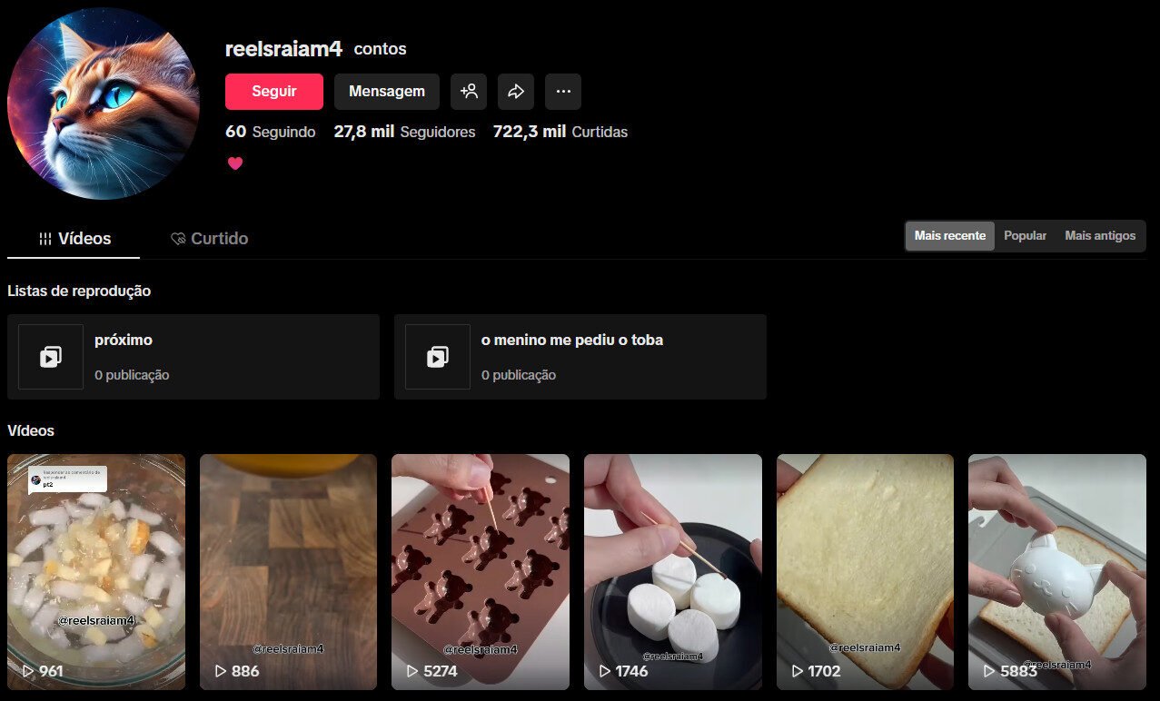 TikTok à venda – 27 mil seguidores Receitas rápidas de culinária
