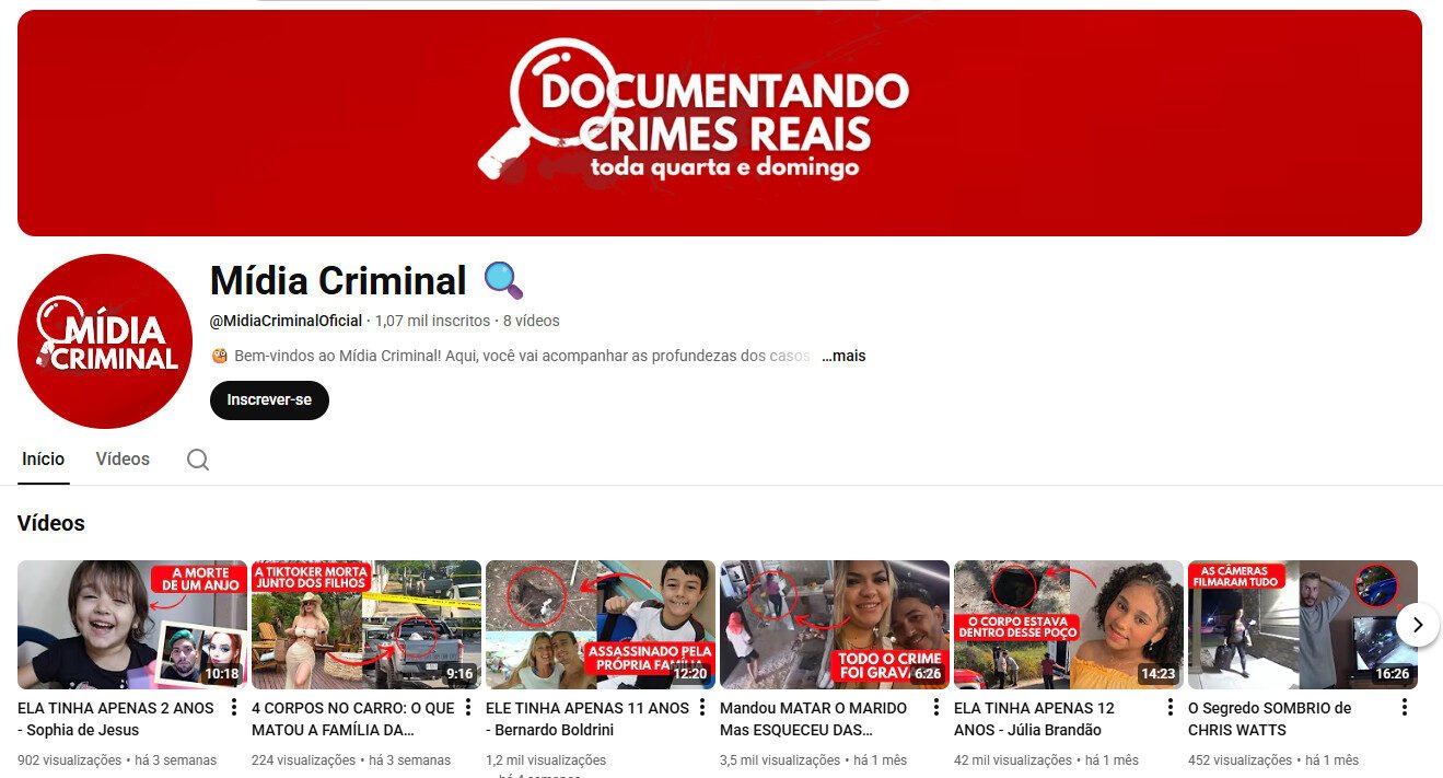 Canal no YouTube – Mídia Criminal (Documentando Crimes Reais)