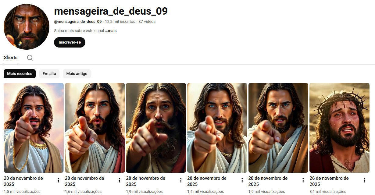 Canal no YouTube (não monetizado) – Conteúdo Cristão/Religioso 12 mil inscritos