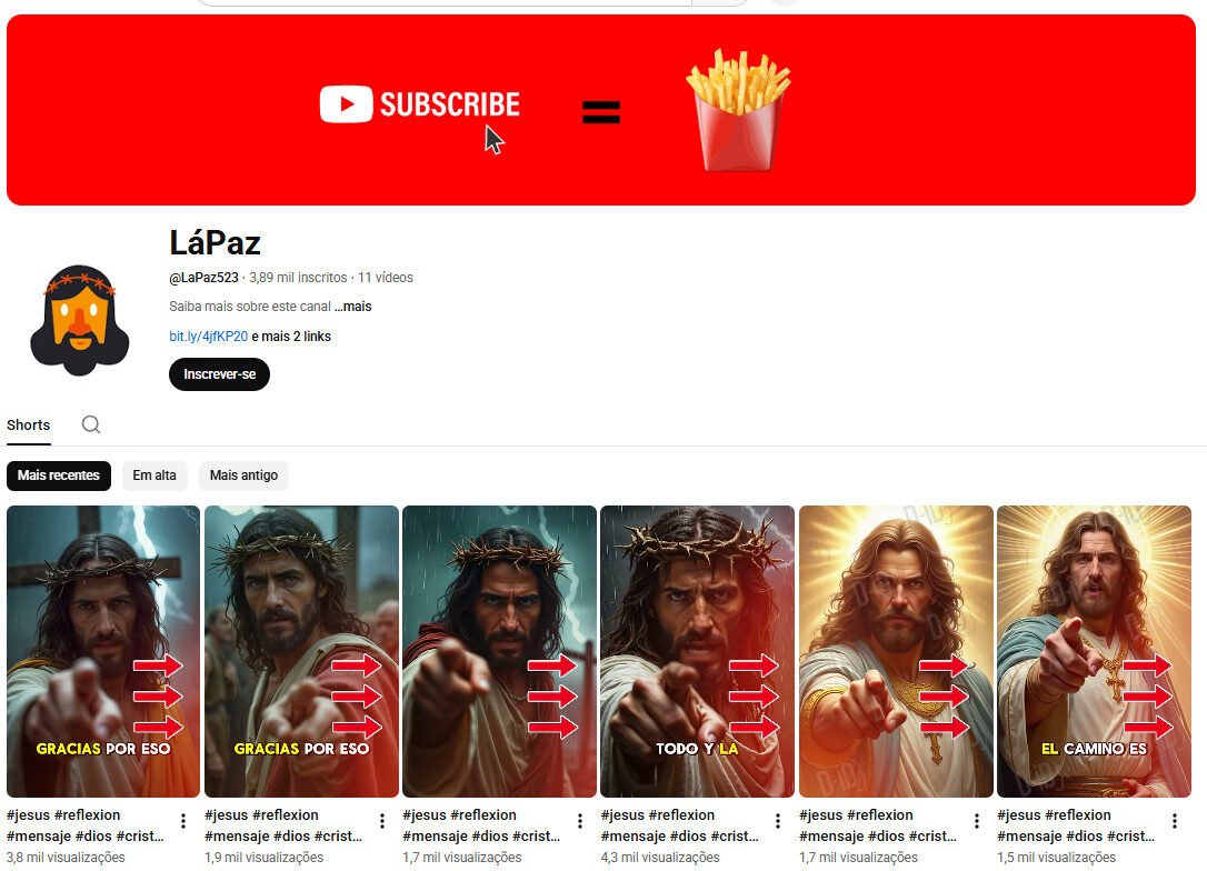 Canal no YouTube à venda (não monetizado) – LáPaz (Mensagens Cristãs/Religiosas) 3 mil inscritos