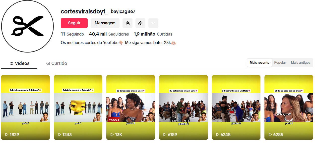 TikTok – Cortes de Conteúdo Viral/Entretenimento | 40 mil seguidores