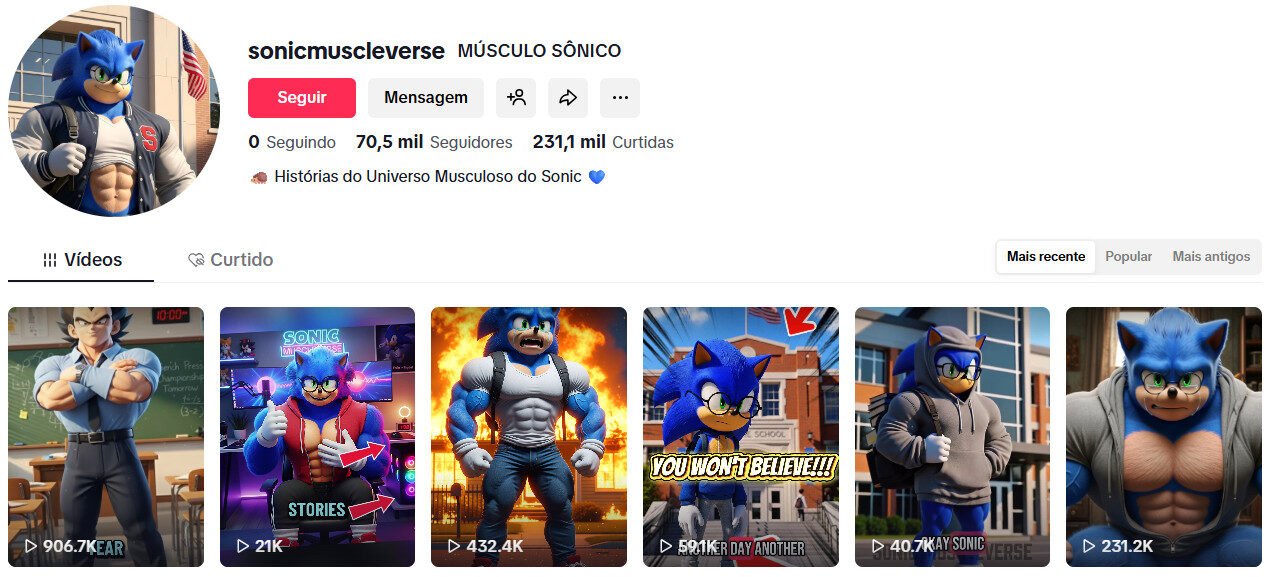 Perfil no TikTok à venda– Memes e Arte de Personagens Musculosos | 70 mil seguidores 