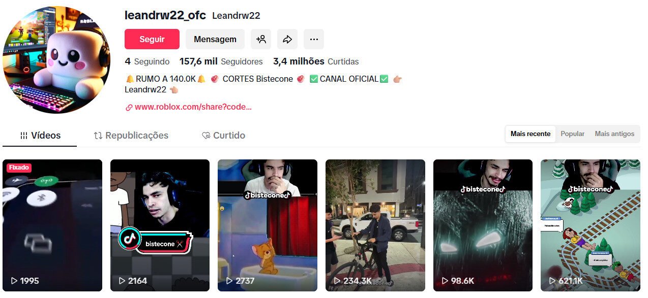 TikTok – Cortes de Gaming/Reações | 157 mil seguidores