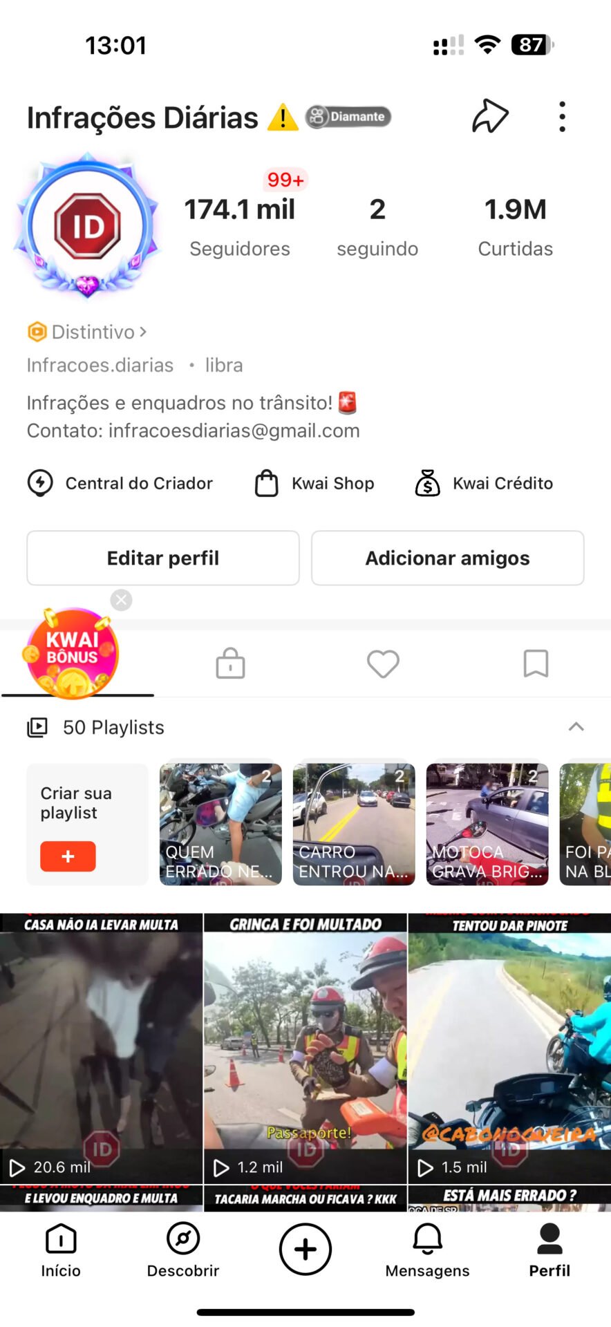 Conta Kwai disponível 174k de seguidores