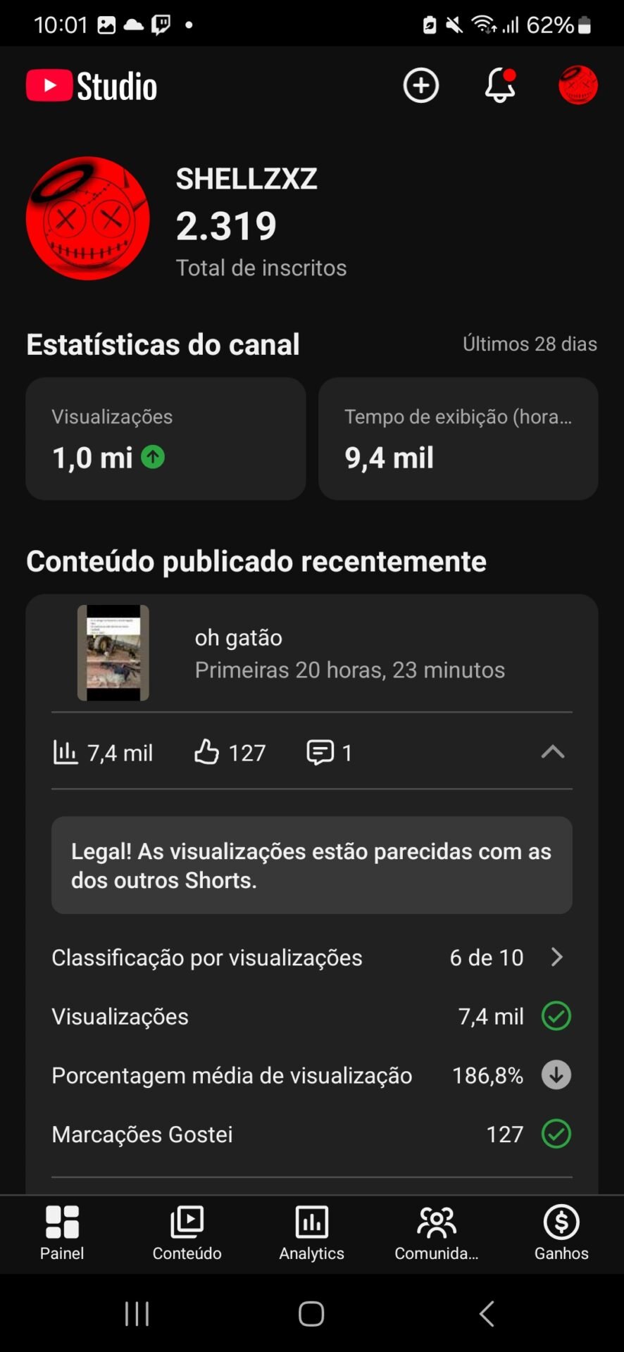 Canal do youtube de Inscritos 2319