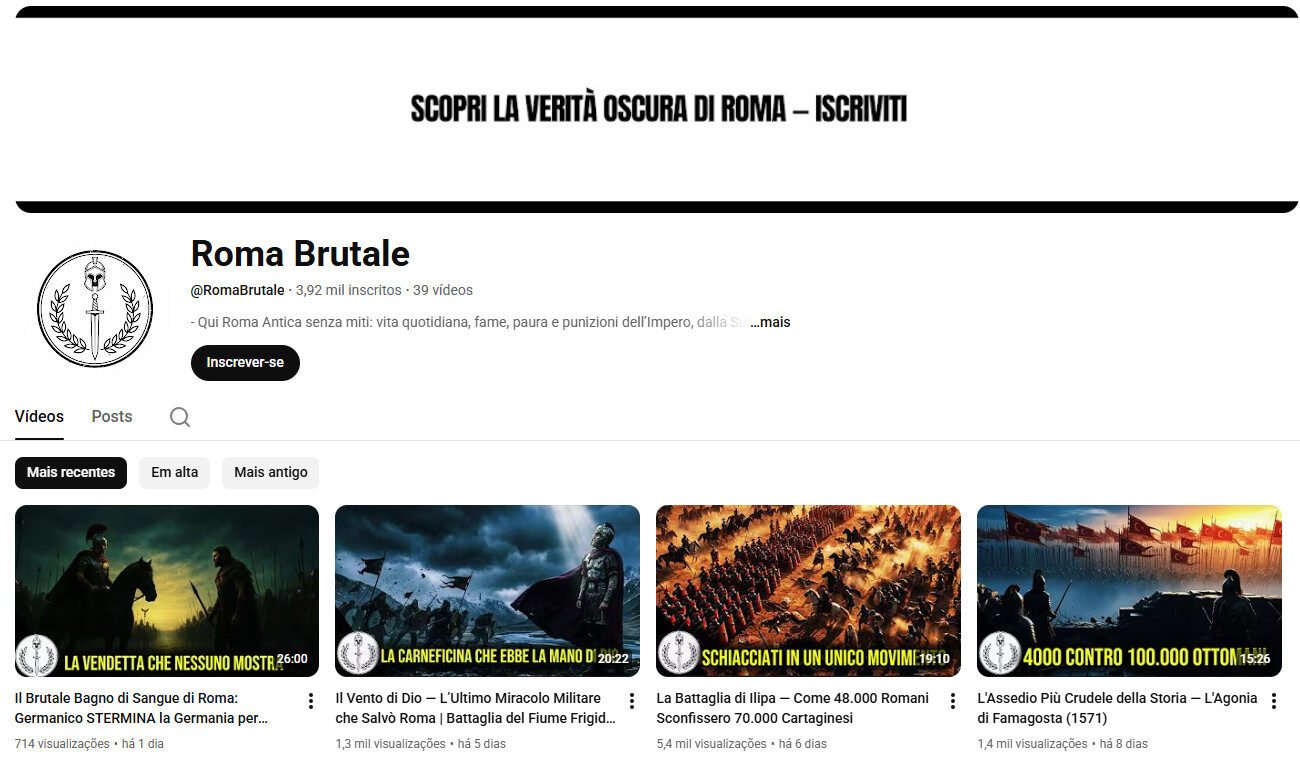 Canal no YouTube – Roma Brutale (História Antiga/Roma) 3 mil inscritos
