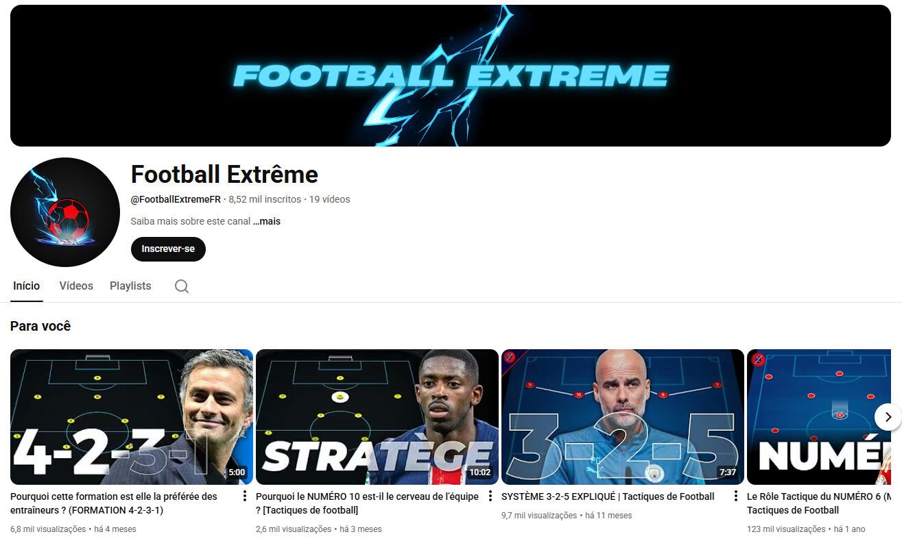Canal no YouTube – Football Extrême (Táticas de Futebol/Análise) 8 mil inscritos