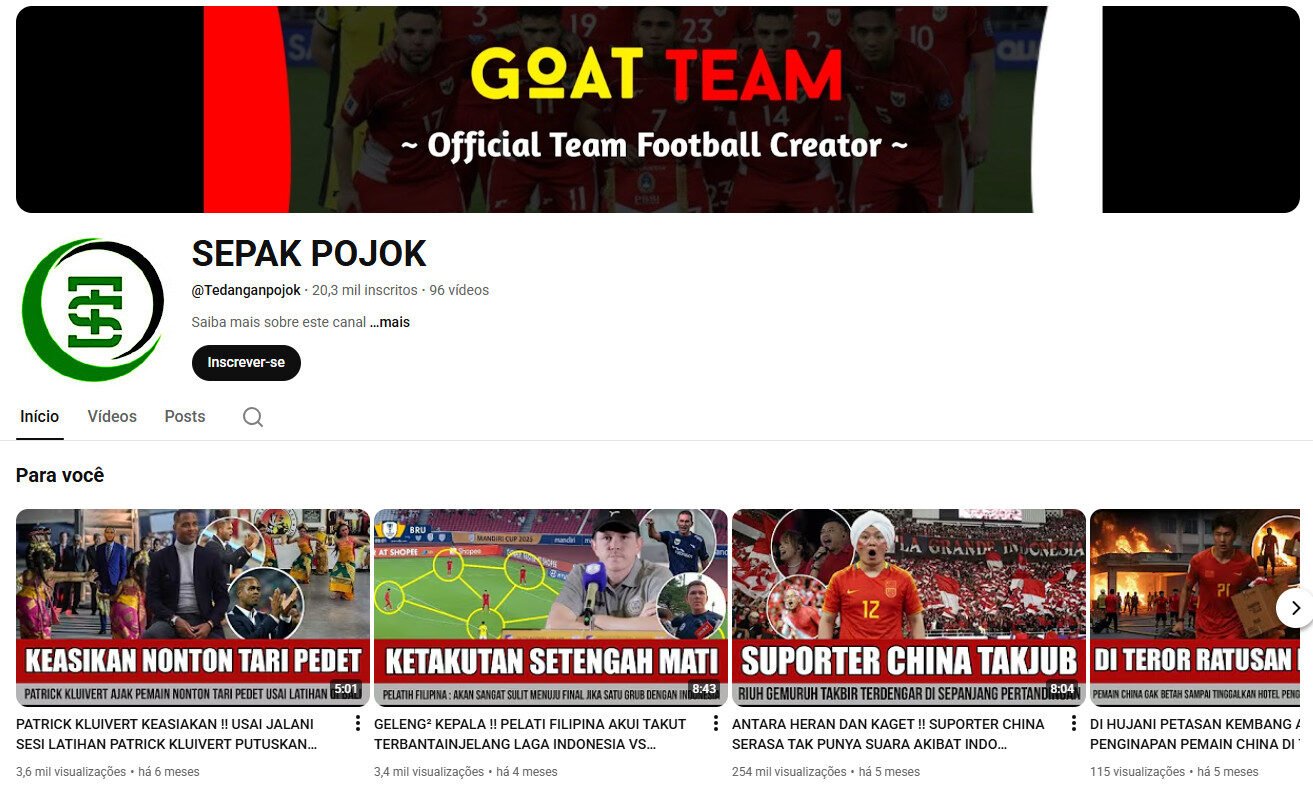 Canal no YouTube à venda – SEPAK POJOK (Futebol/Notícias) 20 mil inscritos