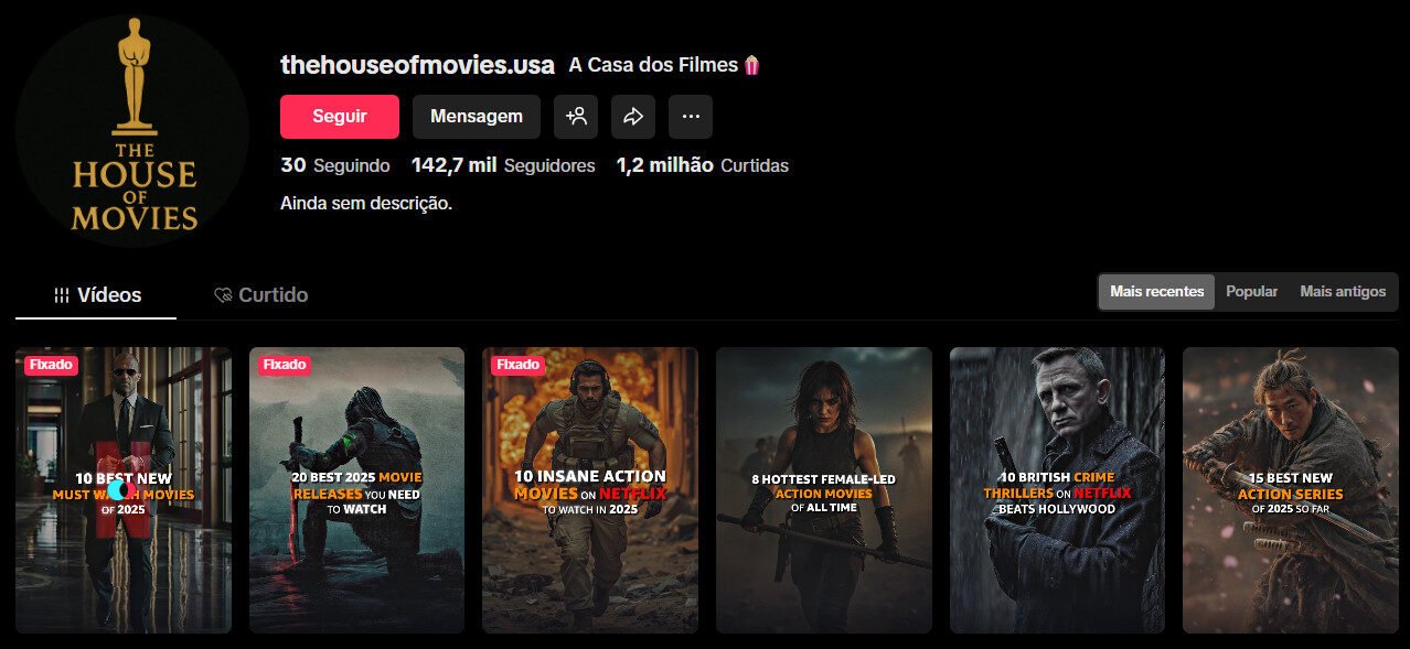 TikTok à venda – Filmes/Séries e Rankings | 142 mil seguidores