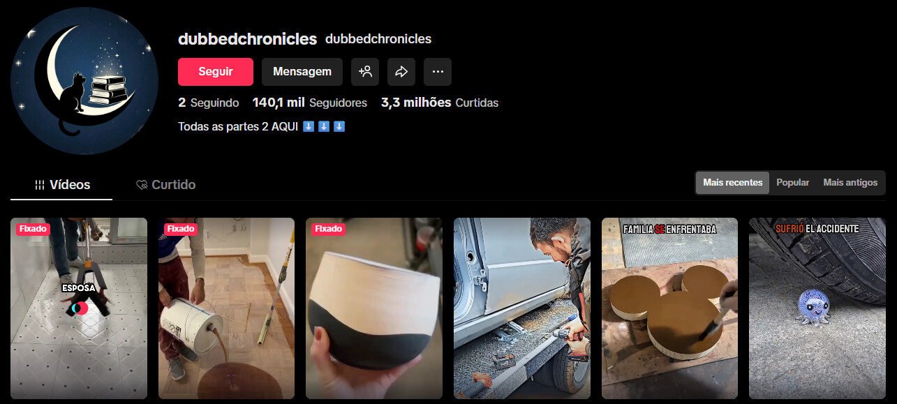 Perfil no TikTok – Histórias Narradas/DIY | 140 mil seguidores