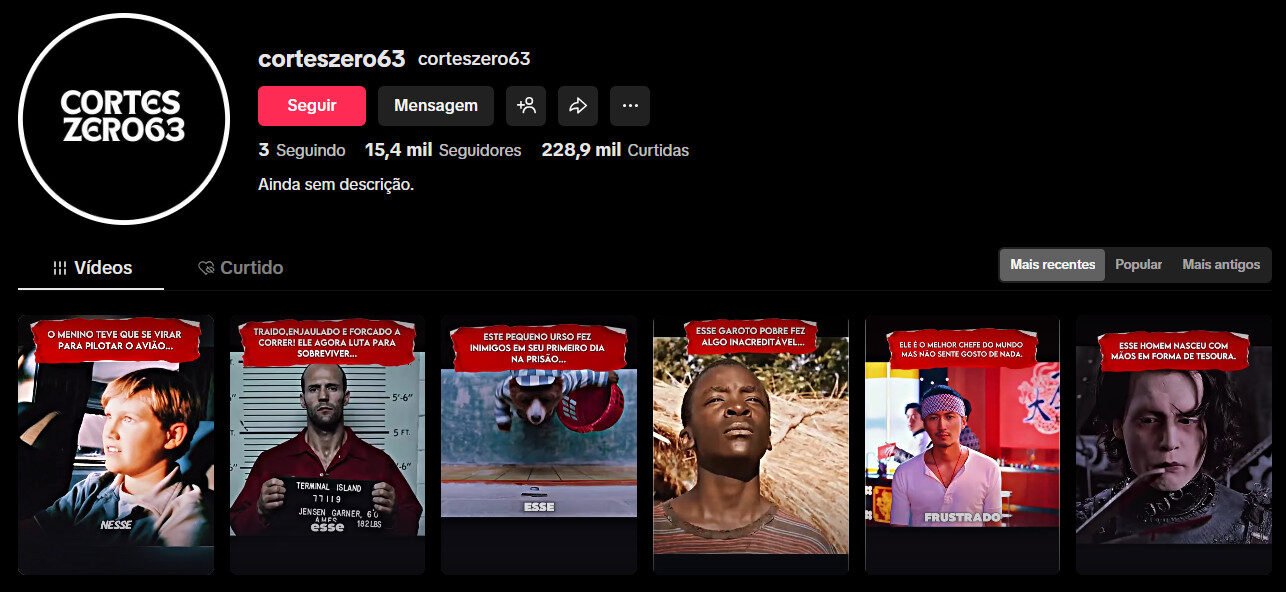 TikTok à venda – Cortes de Filmes e Séries/Drama | 15 mil seguidores