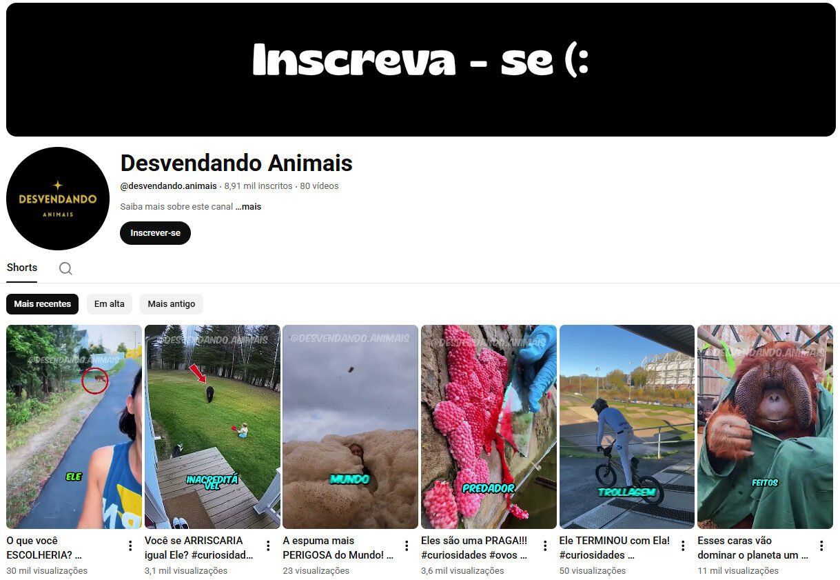 Canal no YouTube (não monetizado) à venda – Desvendando Animais 8 mil inscritos