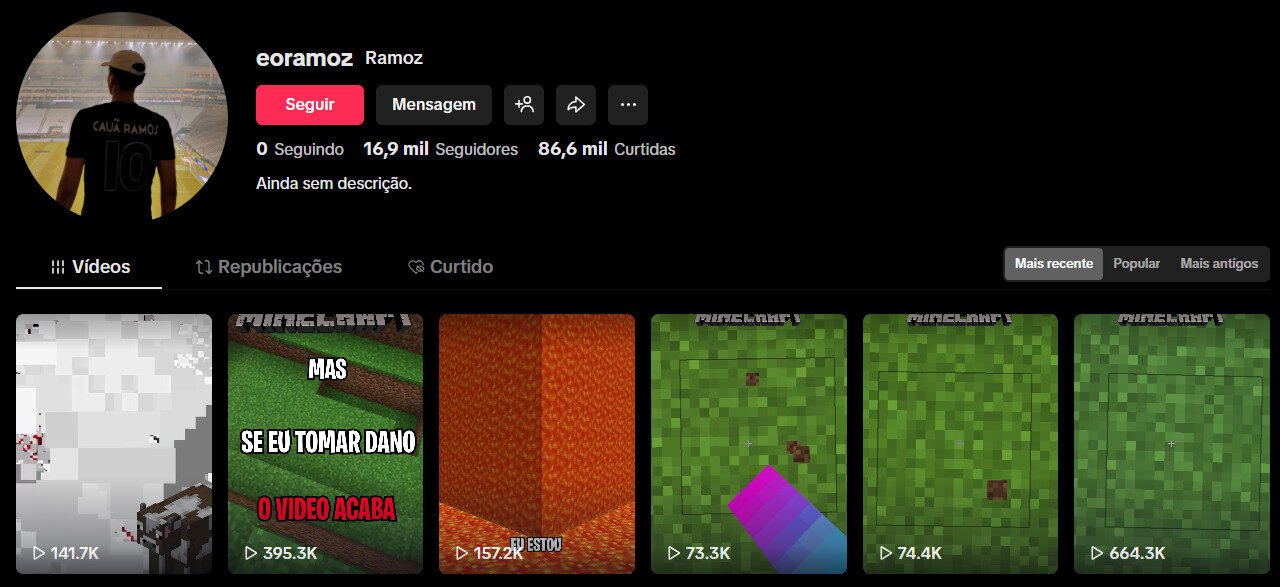 TikTok à venda – Conteúdo de Minecraft e Jogos | 16 mil seguidores