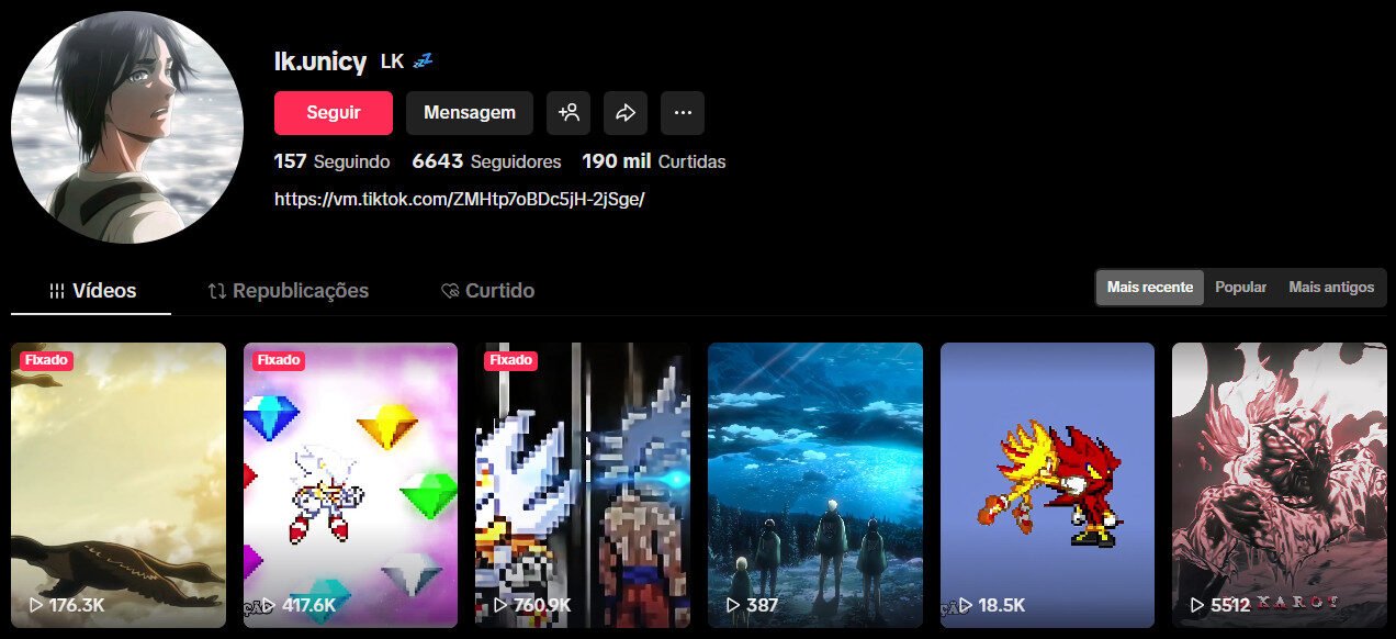 TikTok à venda – Edits de Animes e Jogos | 6 mil seguidores