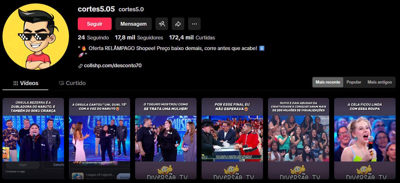 TikTok à venda – Cortes de TV e Entretenimento | 17 mil seguidores