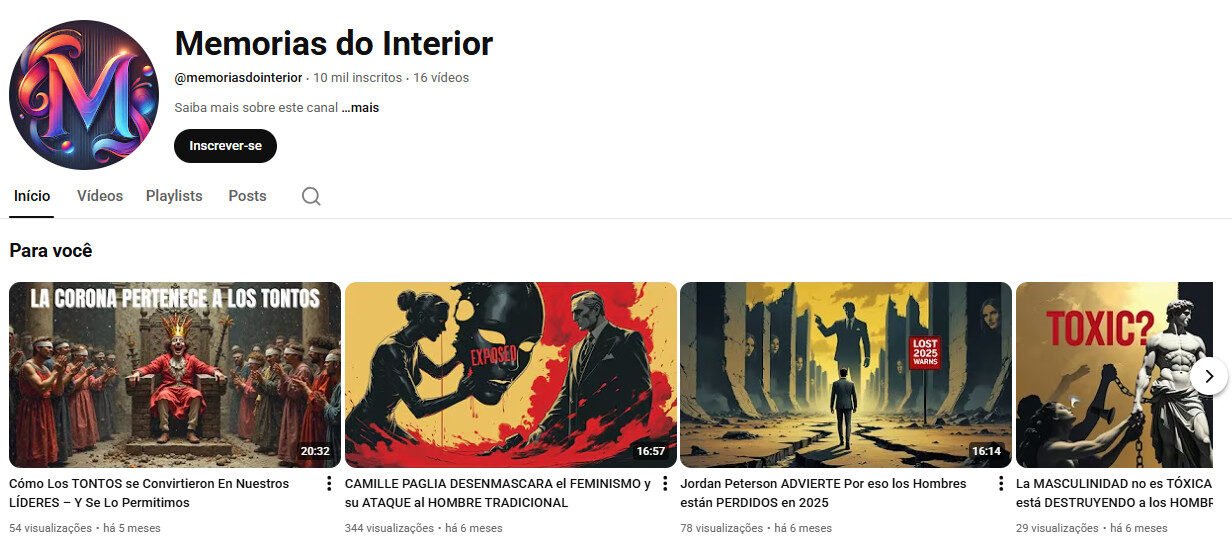 Canal no YouTube – Memorias do Interior (Cultura/Comentário Social) 10 mil inscritos