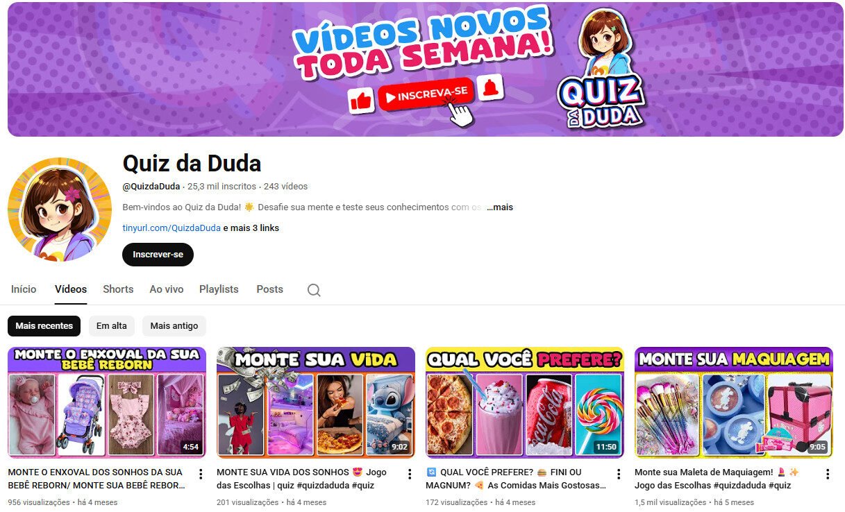 Canal no YouTube – Entretenimento Interativo/Infantil – 25 mil inscritos